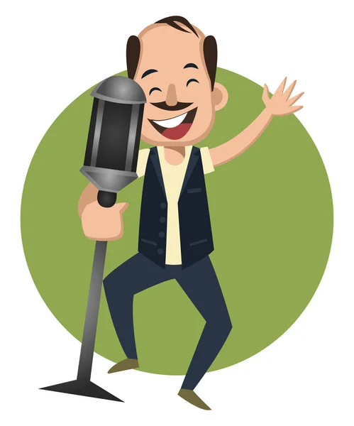 Hombre cantando en micrófono, ilustración, vector en backgro blanco — Vector de stock