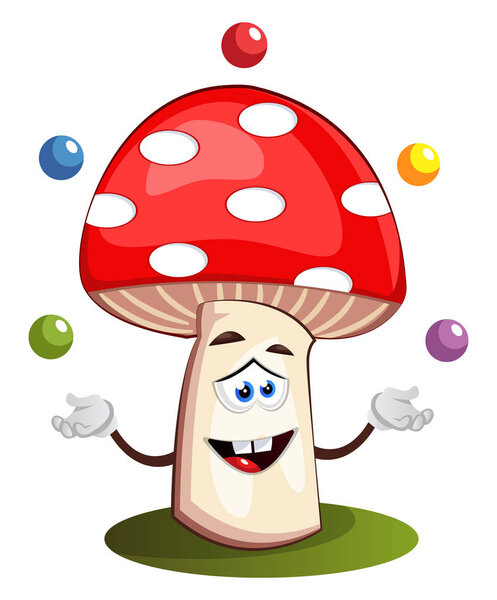 Mushroom juggling, illustration, vector on white background.