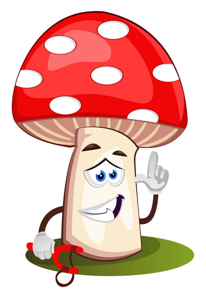 Mushroom with slingshot, illustration, vector on white backgroun