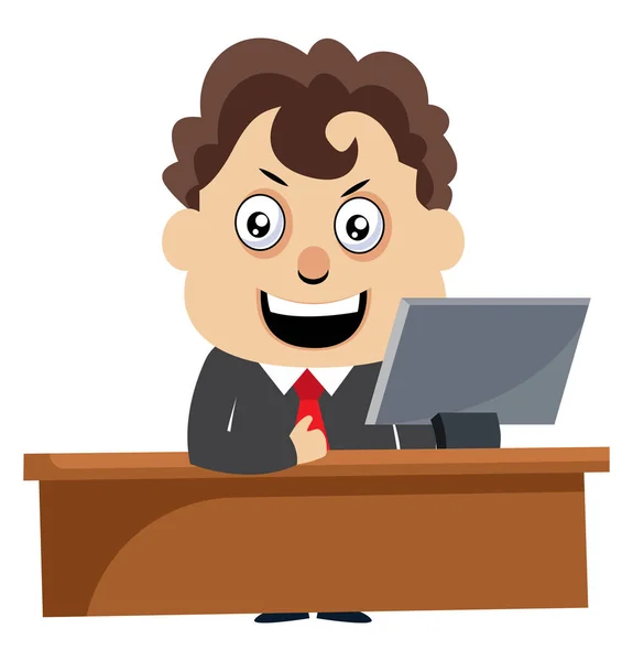 Man working at pc, illustration, vector on white background. — Stock Vector