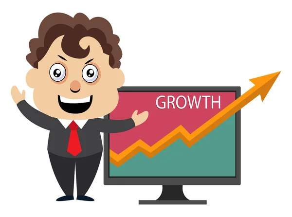 Man toont groeianalyse, illustratie, vector op witte rug — Stockvector