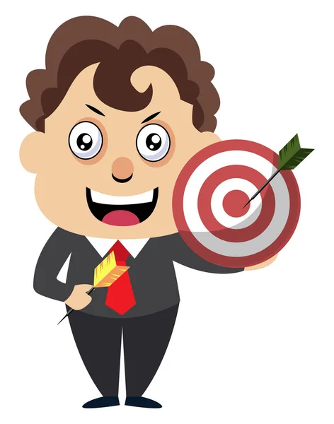 Man met target, illustratie, vector op witte achtergrond. — Stockvector