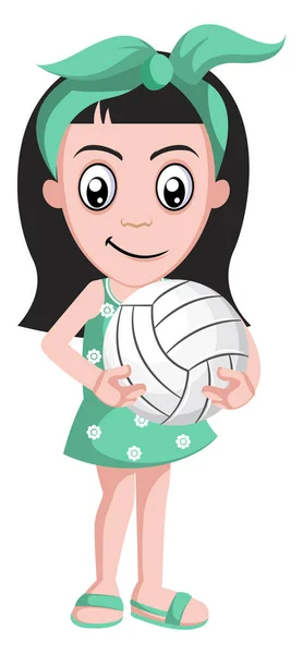 Girlholding voleibol, ilustración, vector sobre fondo blanco — Vector de stock