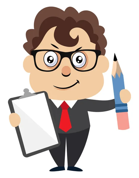 Man met pen en papier, illustratie, vector op witte achtergrond — Stockvector