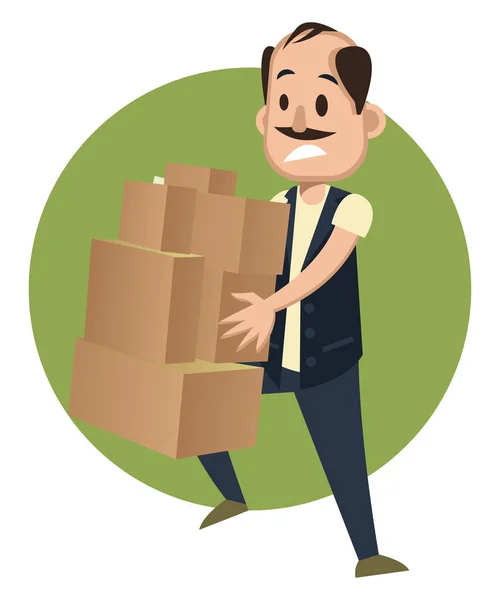 Man holding boxes, illustration, vector on white background. — Stock Vector