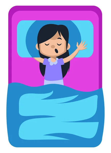 Meisje slapen in bed, illustratie, vector op witte achtergrond. — Stockvector