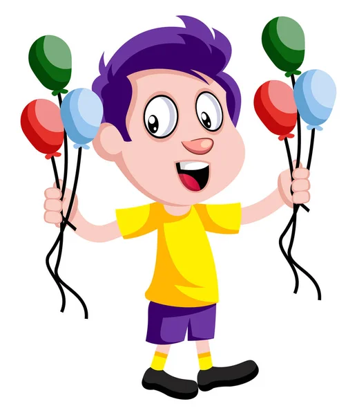 Boy with balloons, illustration, vector on white background. — Stock Vector