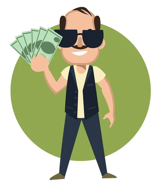 Homme avec argent, illustration, vecteur sur fond blanc . — Image vectorielle