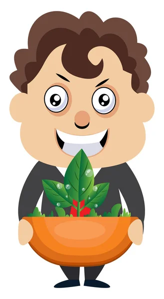 Ember Holding növény, illusztráció, vektor fehér háttérben. — Stock Vector