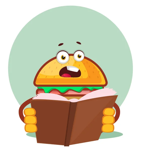 Burger está leyendo un libro, ilustración, vector en el fondo blanco — Vector de stock