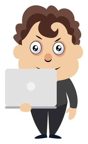 Homem segurando laptop, ilustração, vetor no fundo branco . —  Vetores de Stock