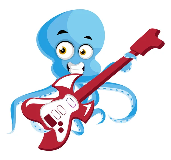 章鱼弹吉他，插图，白色背景的矢量 — 图库矢量图片