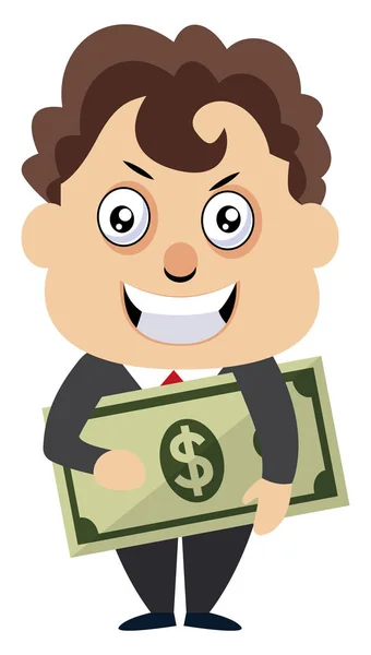 Man holding money, illustration, vector on white background. — Stock Vector