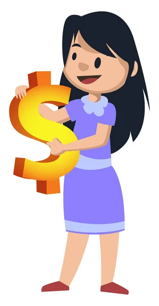 Chica con signo de dólar, ilustración, vector sobre fondo blanco . — Vector de stock