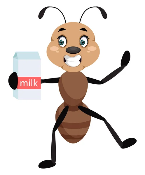 蚂蚁拿着牛奶，插画家，白色背景上的矢量. — 图库矢量图片