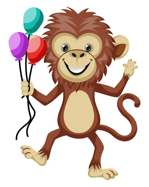 Maymun tutan balonlar, illüstrasyon, beyaz backgroun vektör — Stok Vektör