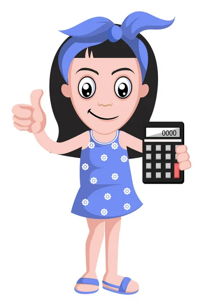 Menina com calculadora, ilustração, vetor sobre fundo branco . —  Vetores de Stock