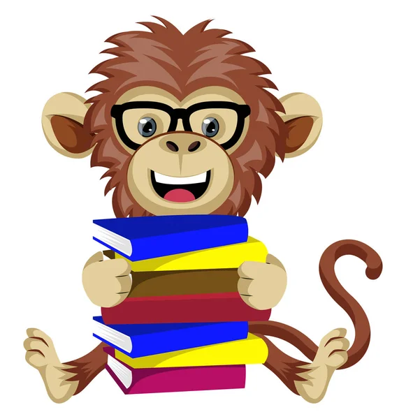 猴子与书籍，插图，白色背景的矢量. — 图库矢量图片