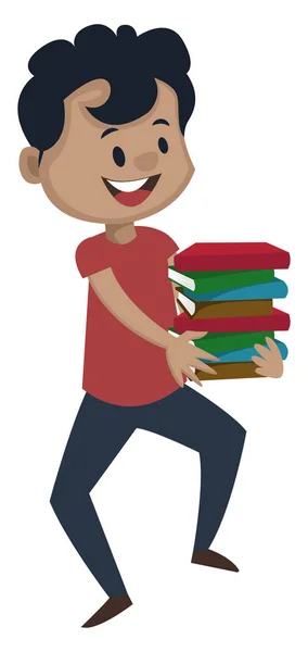 Boy is holding books, illustration, vector on white background. — Stock Vector