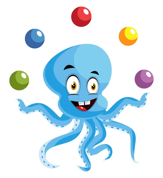 Octopus juggling, illustration, vector on white background. — Stock Vector
