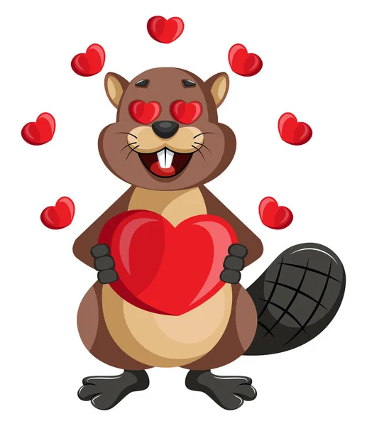 Beaver in love, illustration, vector on white background. — Stock Vector