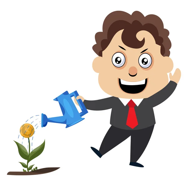 Man watering plant, illustration, vector on white background. — Stock Vector