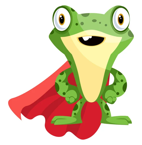 Süper kahraman kurbağa maskotu bir pelerin giyiyor, illüstrasyon, wh vektör — Stok Vektör