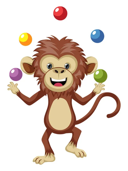 Żonglerka małpa z piłkami, ilustracja, wektor na białym ekspresyjne — Wektor stockowy