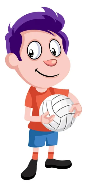 Boy with volleyball, illustration, vector on white background. — Stock Vector