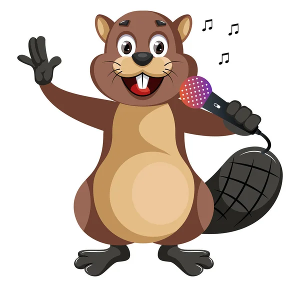 Beaver with microphone, illustration, vector on white background — Stock Vector