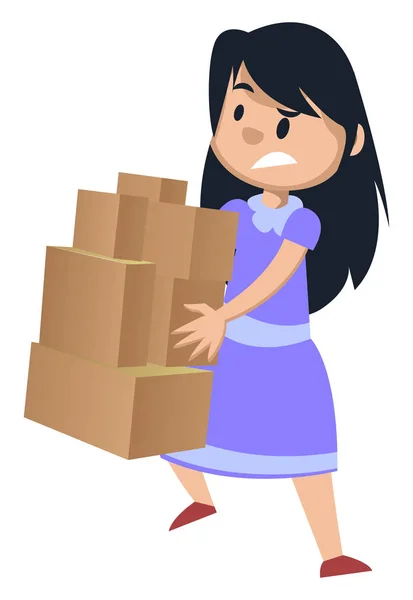 Girl holding boxes, illustration, vector on white background. — Stock Vector