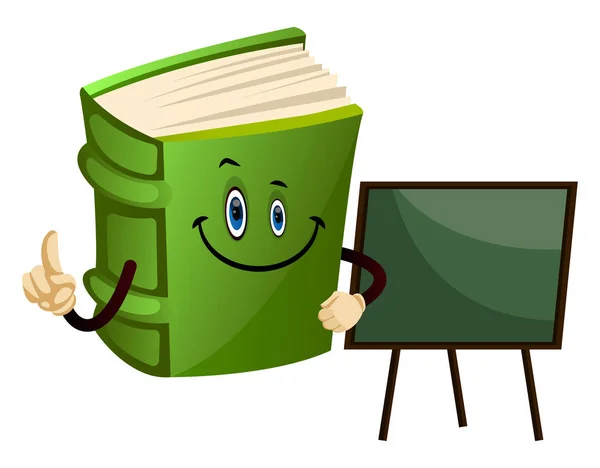 Personagem de livro de desenhos animados com quadro negro da escola, ilustração, vec — Vetor de Stock