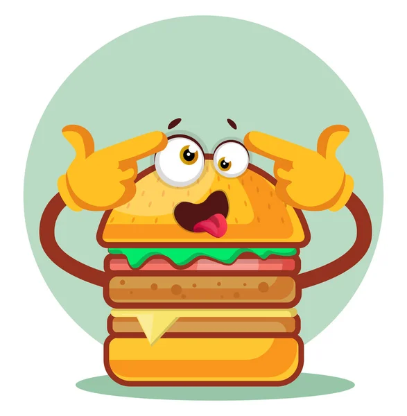 Burger se siente loco, ilustración, vector en el fondo blanco — Vector de stock