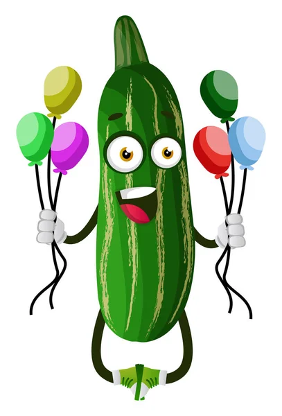 Cucumber with balloons, illustration, vector on white background — Stock Vector