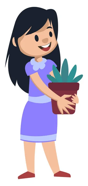 女孩拿着植物，插图，白色背景的矢量. — 图库矢量图片
