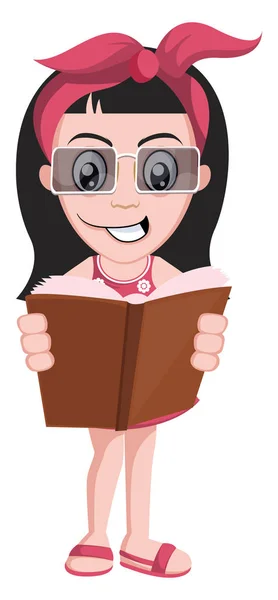 Lány olvasás könyv, illusztráció, vektor fehér háttérben. — Stock Vector