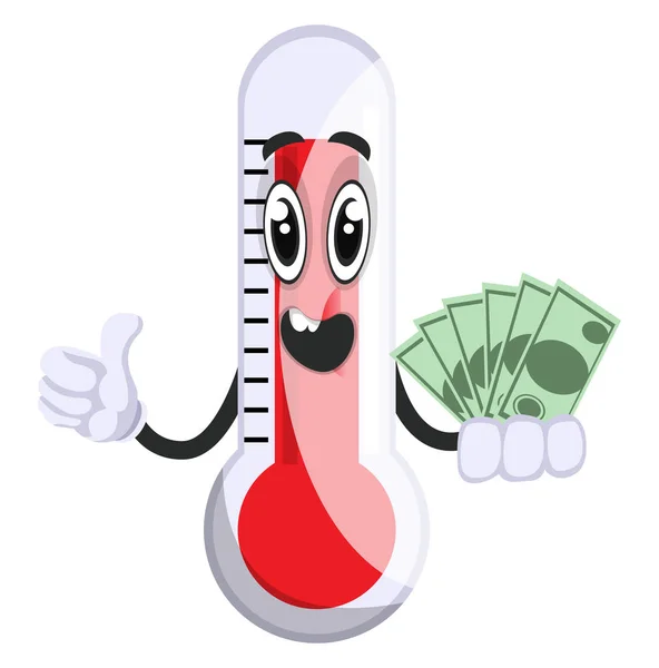 Thermometer with money, illustration, vector on white background — Stock Vector