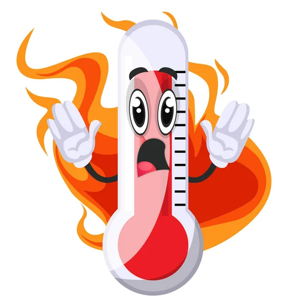 Thermometer op brand, illustratie, vector op witte achtergrond. — Stockvector