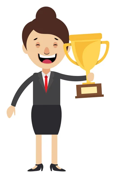 Woman holding trophy, illustration, vector on white background. — Stock Vector