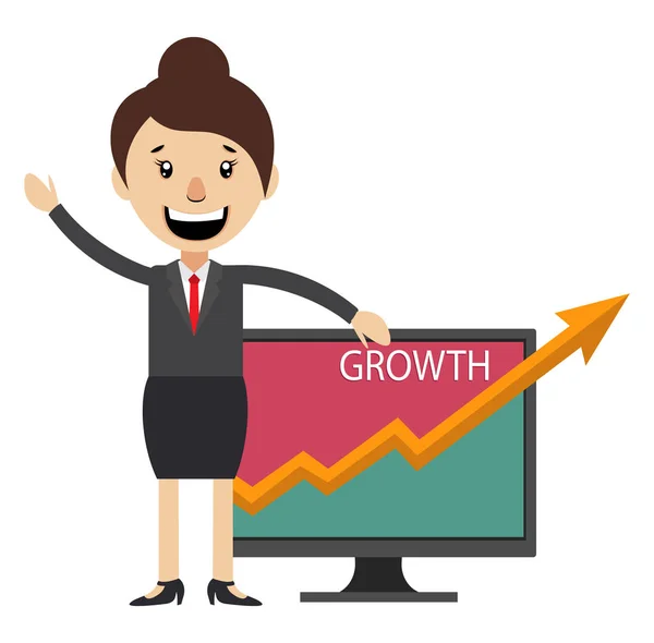 Kvinna som visar tillväxt analytici, illustration, vektor på vit ba — Stock vektor