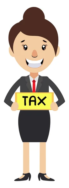 Woman holding tax sign, illustration, vector on white background — Stock Vector