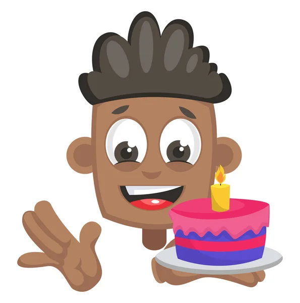 Niño con pastel de cumpleaños, ilustración, vector sobre fondo blanco — Vector de stock