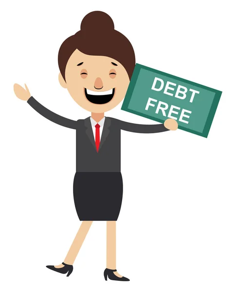 Woman with debt free sign, illustration, vector on white backgro — Stock Vector