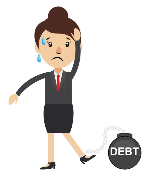 Woman with debt, illustration, vector on white background. — Stock Vector