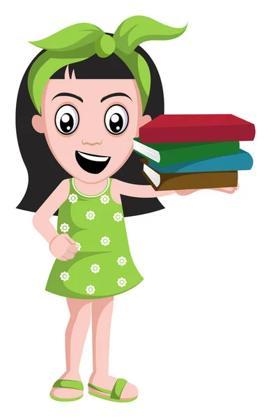 Κορίτσι που κρατά βιβλία, απεικόνιση, διάνυσμα σε λευκό φόντο. — Διανυσματικό Αρχείο