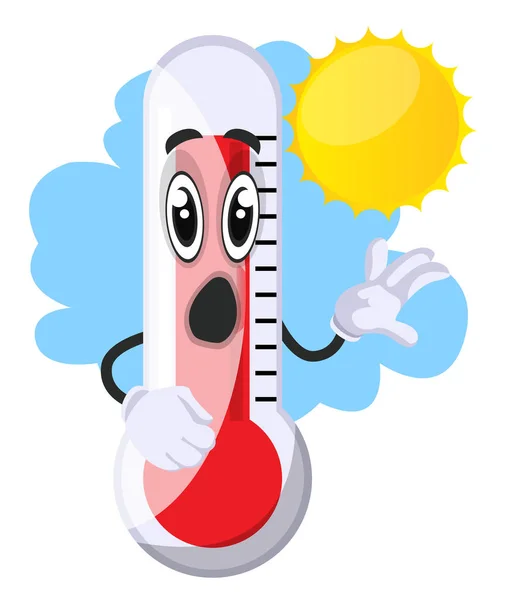Termometro con sole, illustrazione, vettore su sfondo bianco . — Vettoriale Stock