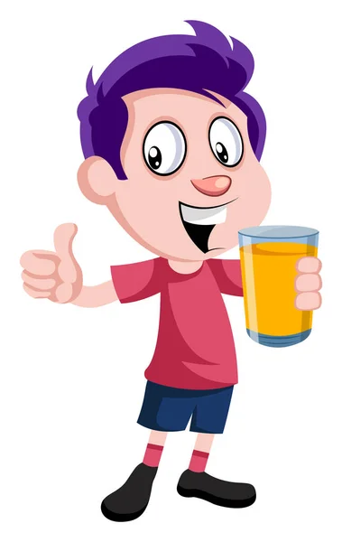 Boy with orange juice, illustration, vector on white background. — Stock Vector