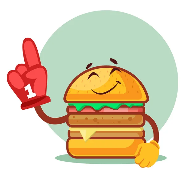 Burger vestindo luva vermelha torcida, ilustração, vetor no branco — Vetor de Stock