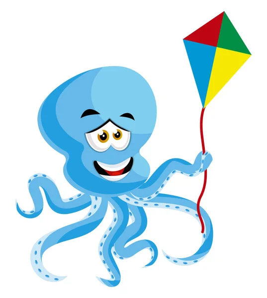 Octopus with flying kite, illustration, vector on white backgrou — Stock Vector