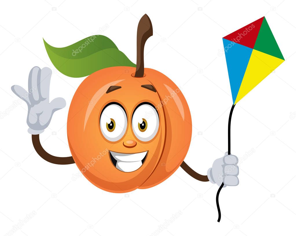 Apricot with flying kite, illustration, vector on white backgrou